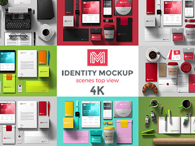 Identity Mockup Top view 4K set blank business card corporate design envelope identity ipad iphone mock up mockup pack