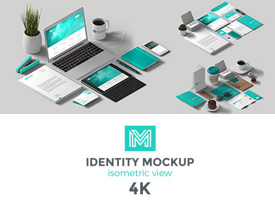 Identity Mockup Isometric view 4K blank business card corporate design envelope identity ipad iphone isometric mock up mockup