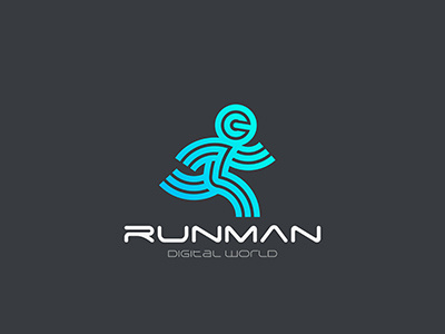 Running man Logo business delivery design line linear logo run running sport technology