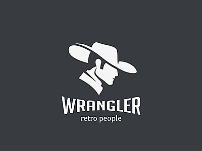 Wrangler Cowboy Logo cowboy hat head logo logotype negative retro space style vintage wrangler