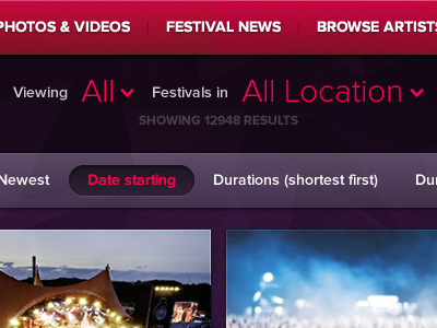 Filter & Sort fest festival filter gui interface music sort tabs ui web website