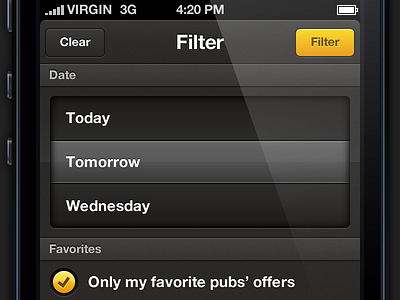 iPhone filter app apple bar checkbox filter gui interface ios iphone picker select ui yellow