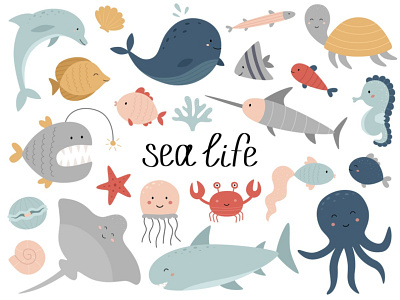 A set of ocean dwellers design illustration vector