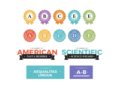 Wordset - Badges alphabet badge badges emblem gamification label reward web wordset