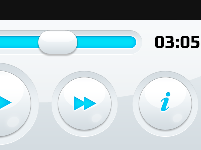 Media Player App UI 3d android app apps blue button buttons clean clean ui design gloss glossy glow hi tech interface ios iphone led light mobile photoshop ps slider tech ui ui design user interface ux ux design white