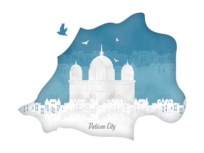 Weekly Warm-Up / Vatican City architecture blue city illustration color creative design design art dribbble illustration illustrator italy vatican vector white