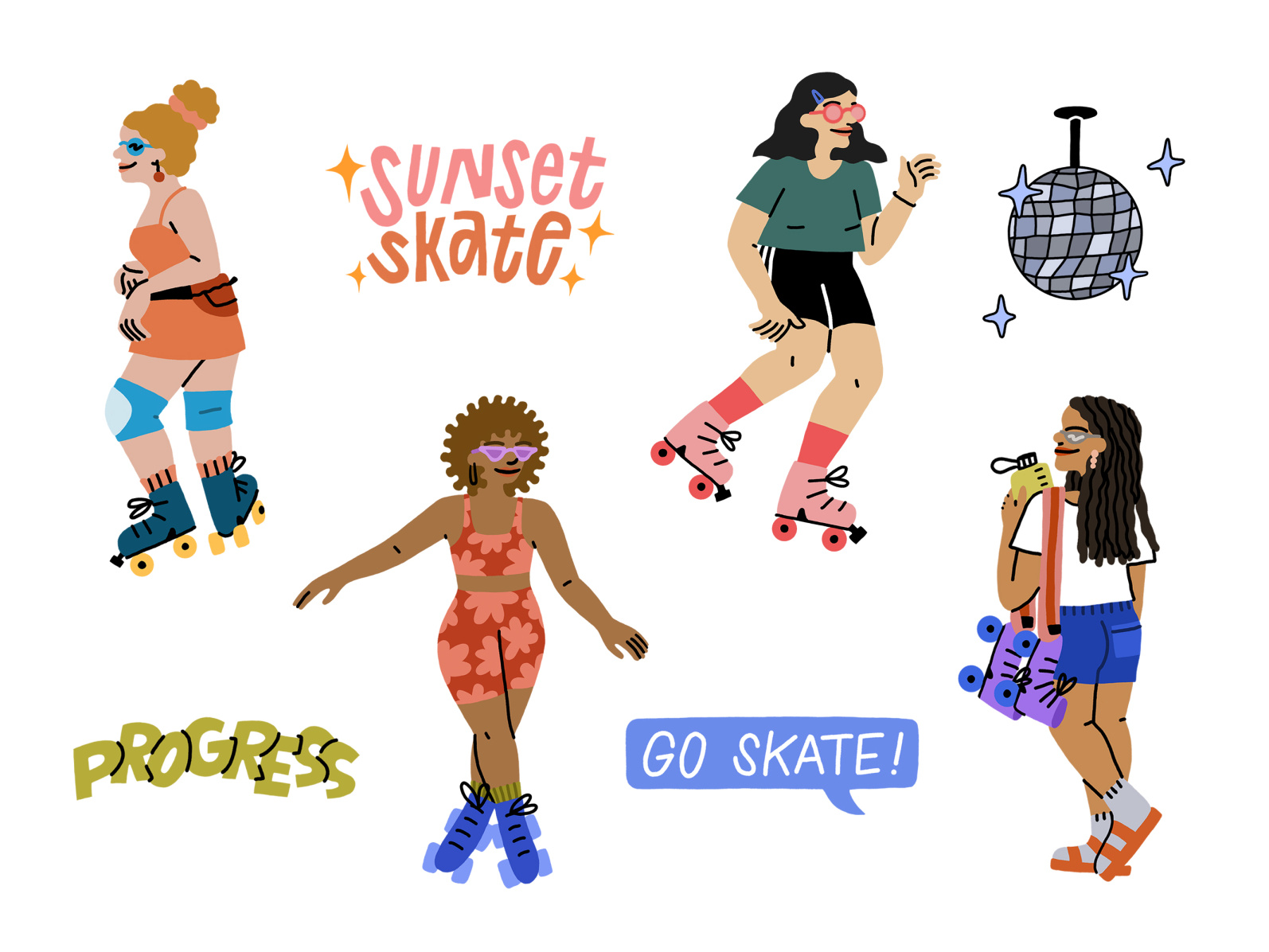 Roller Skating Girls by Sidney Howard on Dribbble