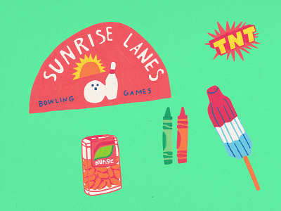 Sunrise Lanes bowling childhood illustration nostalgia posca