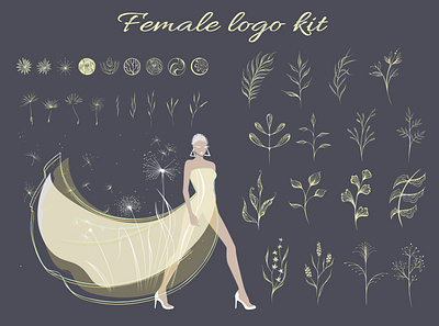 Female gold kit flora flora objects gold illustration kit logo objects