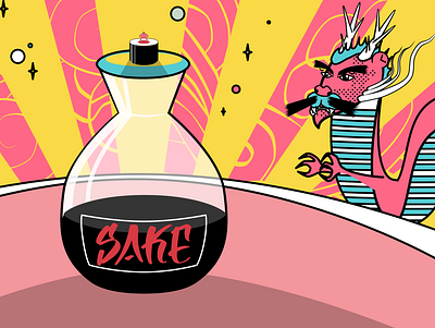 Sake character digital art dragon illustration moho sake sumo sushi vector
