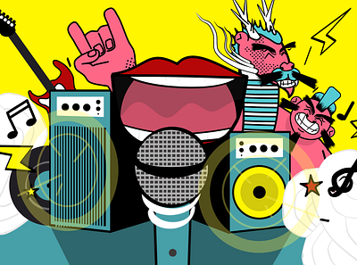 Karaoke character digital art dragon dribbble guitar karaoke mic moho music party sumo vector