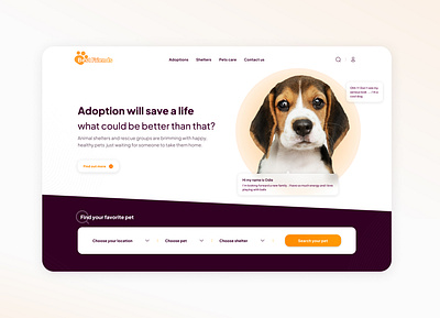 Pet adoption website adoption pets cats dogs figma land page pet ui ux website
