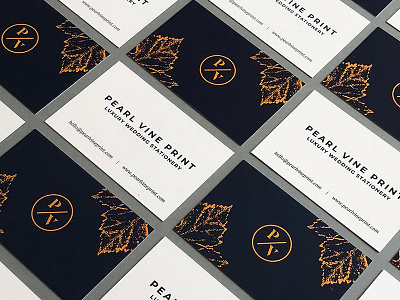 Pearl Vine Print - Business Cards brand rollout business cards copper copper foil foil finish navy pearl print vine leaf wedding