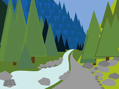 Mountains Flat Drawing flat drawing flat image forest mountains vector flat river trees