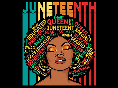 Black Women, Natural Hair Afro Word Juneteenth, Vector.