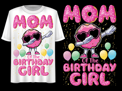 Mom Of The Birthday Girl, DONUT Theme, T Shirt Design. caricature cartoon illustration design digital art digital illustration graphic design illustration