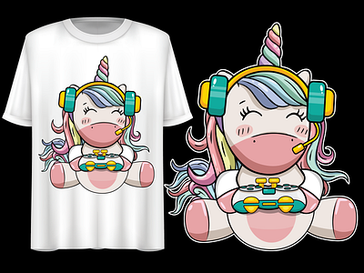 UNICORN, JOY STICK, VEDIO GAME. T Shirt Design.