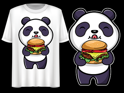 Cute Panda Eating Burger, T-Shirt Design. Vector illustration. cartoon illustration design digital art digital illustration illustration