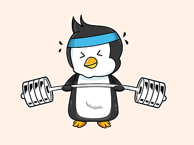 Cute Penguin Weightlifting. Vector Illustration. cartoon illustration design digital art digital illustration illustration