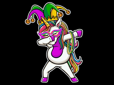 Dabbing Unicorn Mardi Gras, Character Vector / illustration. caricature cartoon illustration design digital art digital illustration illustration