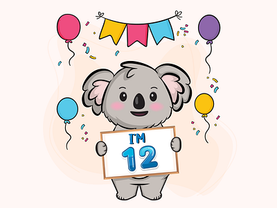 Koala, 12 Birthday Design, Vector / illustration.