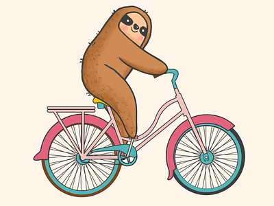 Biking Sloth, Character Vector illustration.