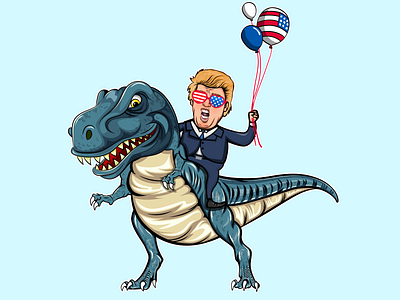 Donald Trump Riding Blue Dinosaur Vector Illustration. caricature cartoon illustration design digital art digital illustration illustration portrait art