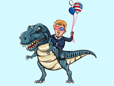 Donald Trump Riding Blue Dinosaur Vector Illustration.