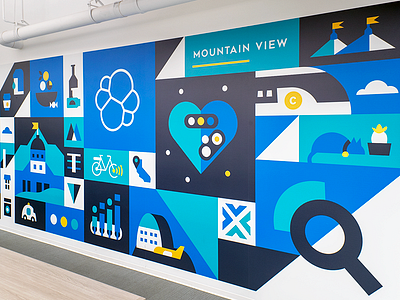 Office Mural - Mountain View caltrain commute elastic illustration mosaic mural succulent tile