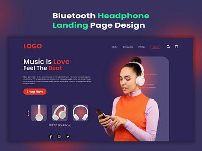 Bluetooth Headphone Landing Page Design adobe photoshop adobe xd design graphic design headphone illustration landing page photoshop ui ux vector xd