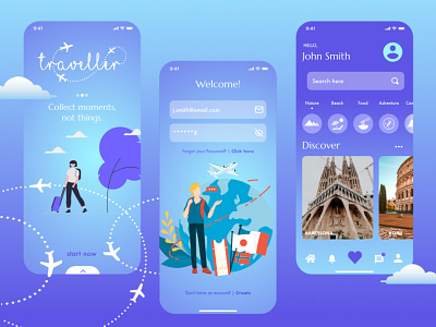 Traveller - mobile app app app design flat design graphic design illustration mobile app project travel travel agency ui ux ux design vector
