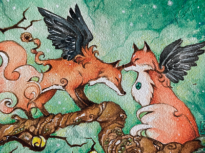 Fox Spirits art artist dream dreamscape fantasy fantasy art fox illustration painting traditional art watercolor