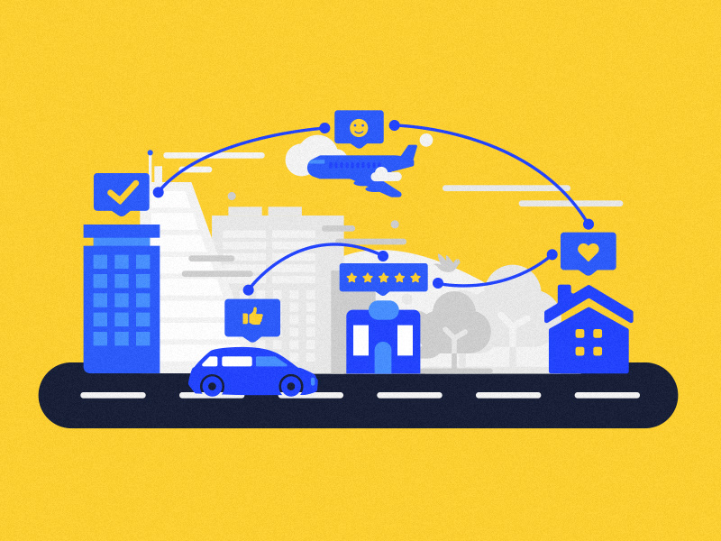 Customer Experience Ecosystem minimal gradient blue development experiment strategy tech colors illustration
