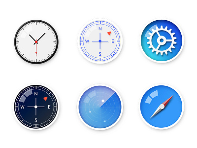 App Icons app clock compass gear glass icon ios iphone radio safari settings ui