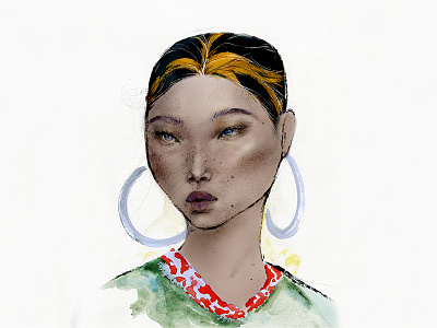 Bae Yoon Young girl gouache illustration model pattern photoshop portrait textures watercolour