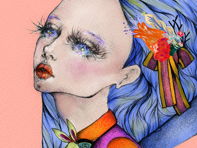Personal illustration. flowers girl gouache illustration model photoshop portrait textures watercolour