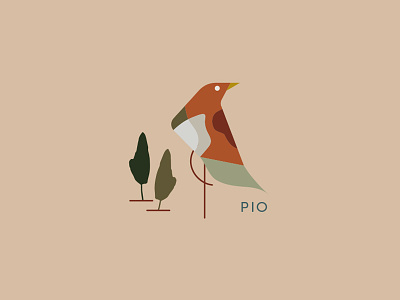Pio animal bird earth geometric icon illustration logo minimal nature orange tree vector