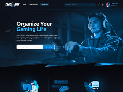 Game organizer site for game lovers game landing page design landingpage ui