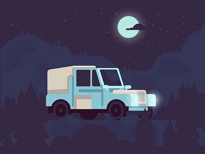 Night Drive 4x4 car drive illustration land rover landscape moon night vector