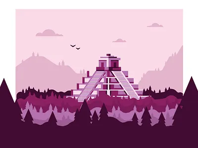 Temple building hills illustration landscape mayan temple vector