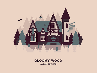 Gloomy Wood alton towers attraction building gloomy wood haunted house house illustration landscape theme park vector