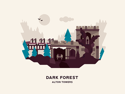 Dark Forest alton towers attraction building dark forest flat illustration landscape roller coaster theme park