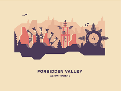 Forbidden Valley alton towers amusement park attraction forbidden valley illustration landscape roller coaster theme park vector