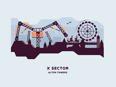 X Sector alton towers attraction flat illustration landscape roller coaster structure theme park theme parks vector x sector