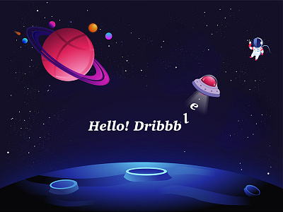 Hello Dribbble astronaut china colorful gradient hello dribbble illustration space stars ufo ui universe ux