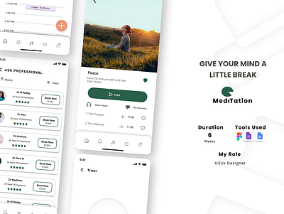 Meditation App, Case Study for UI UX. case study figma mobile app ui ux