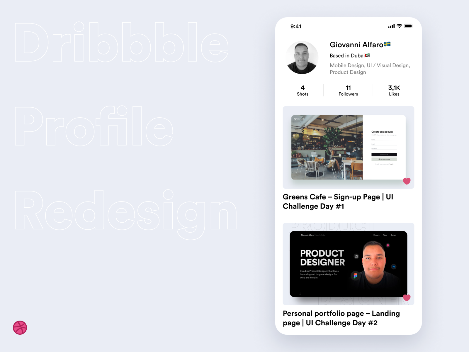 Dribbble Profile – Mobile Redesign by Giovanni Alfaro 🇸🇪 on Dribbble