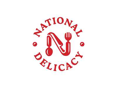 National Delicacy branding food fork kitchen knife letter n logo spoon