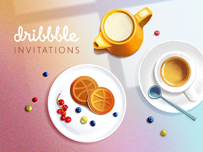 2 Invitations berries coffee cookies dribbble giveaway invitations invites morning