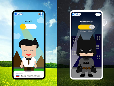 Batman VPN ui/ux design app aquaman batman dc design mobile superman ui ux vpn wonderwoman